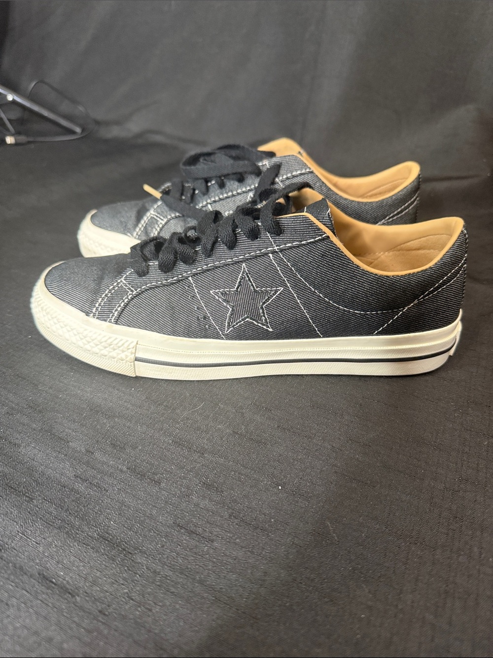 Black Denim Canvas Star Low-Top Sneakers One Star Pro Men 7 Women 8.5 Excellent